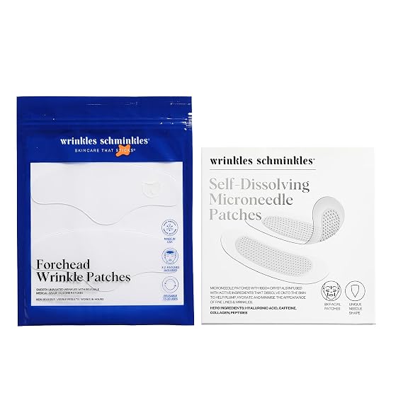 Wrinkles Schminkles Plumping & Lifting Bundle Set: Forehead Silicone Patches (2 Pack), Self-Dissolving Patches (4 Pairs)