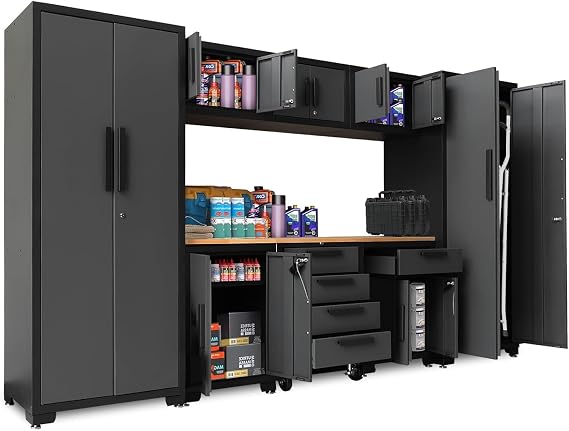 Torin Garage Cabinets Storage System, 9-Pcs Workshop Cabinet Set in Black
