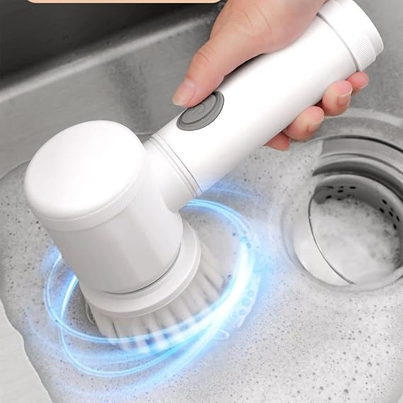 Electric Spin Scrubber, Electric Cleaning Brush with 360 Rotation Design, Durable Electric Spin with 5 Replaceable Brush Heads, Rechargeable Cleaning Tool for Kitchen, Bathroom