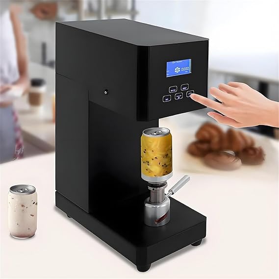 Semi Automatic Can Sealer Machine, 370W Commercial Automatic Cup Sealing Machine, Commercial Soda Can Sealer, Glass Plastic Tin Can Cup Can Sealer with Counter Black