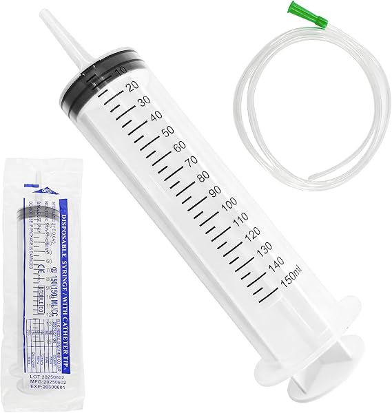 Wanheart 150ml Large Capacity Syringe, Reusable Liquid PlasticSyringe with 100cm Tube, Individual Package, Large Capacity Measuring Syringe for Liquids, Pet Feeding, Plant Irrigation (150ml)