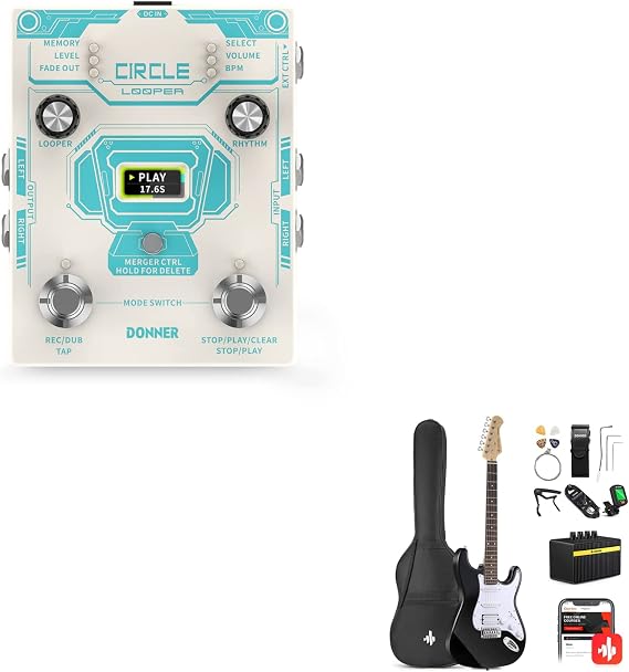 Donner DST-100B 39 Inch Electric Guitar Beginner Kit-Circle Looper Pedal Drum Machine
