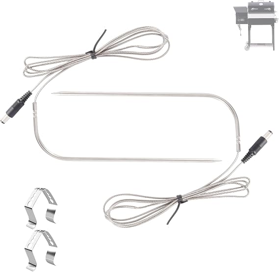 Rectec、Recteqウッドペレットグリル用の温度ミートプローブ交換品、Recteqグリルアクセサリー用ステンレススチールプラグ温度計プローブ、プローブクリップホルダー2個付き。