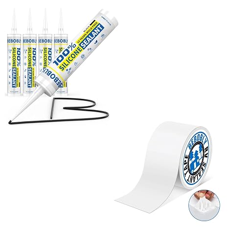 BEBOBLY RV Roof Tape with Black Silicone Caulk & Sealant