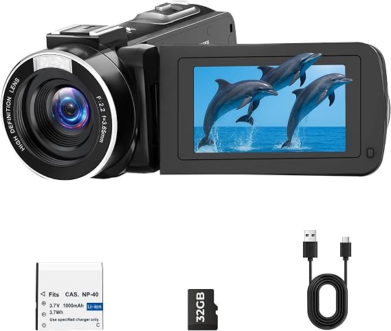 Camcorder Video Camera 2.7K 48MP, Vlogging Camera for YouTube with Fill Light 3" 270 18X Digital Zoom Flip Screen Webcam Anti-Shake, Digital Camera with 32GB Card for Beginners Kids Teens Gifts