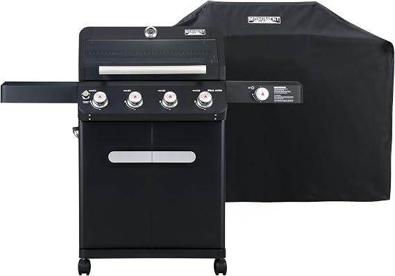 Monument Grills Mesa Series, Outdoor Barbecue Stainless Steel 4 Burner Propane Gas Grill, 52,000 BTU Patio Garden Barbecue Grill with Side Burner and Knob Controls, Mesa425 with BBQ Cover