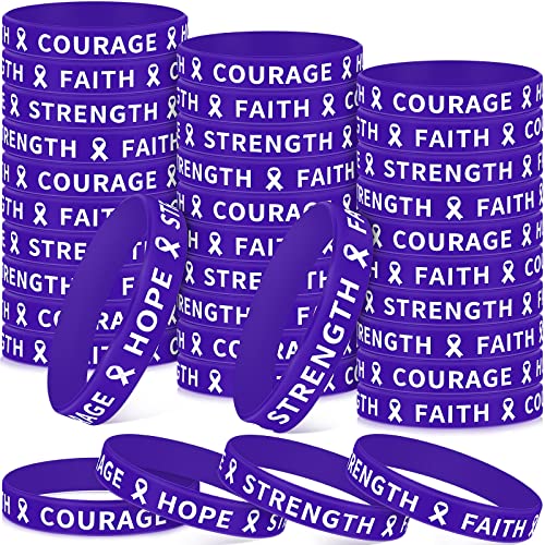 WILLBOND 200 Pieces Purple Ribbon Awareness Silicone Bracelets Epilepsy Alzheimers Pancreatic Cancer Domestic Violence Rubber Wristbands Hope Faith Strength Courage Wristbands for Men Women