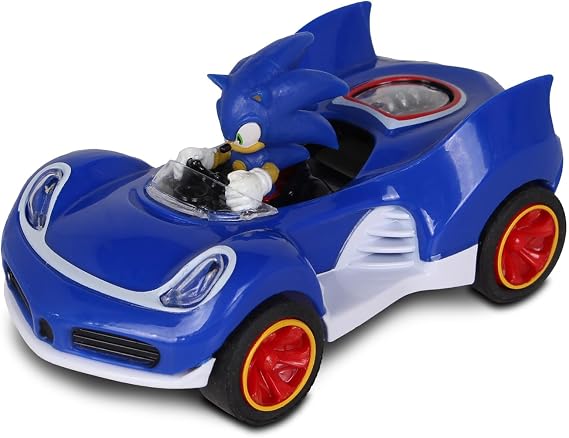 NKOK Sonic The Hedgehog All-Stars Racing Transformed Pull Back Racer - Sonic; No Batteries Required; Pull Back, Let go, and Watch Sonic Race, Blue