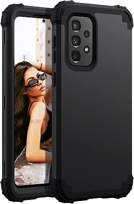 TIANLI Case for Samsung Galaxy A73 5G, 3 in 1 Heavy Duty Rugged Hybrid Hard PC & Soft Silicone Dual-Bumper Shockproof Anti-Slip Anti-Scratch Full-Body Protective Phone Cover for Men Women, Black