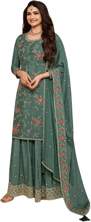 Women's Embroidered Palazzo Suit Salwar Kameez Salwar Suit Set With Matching Dupatta