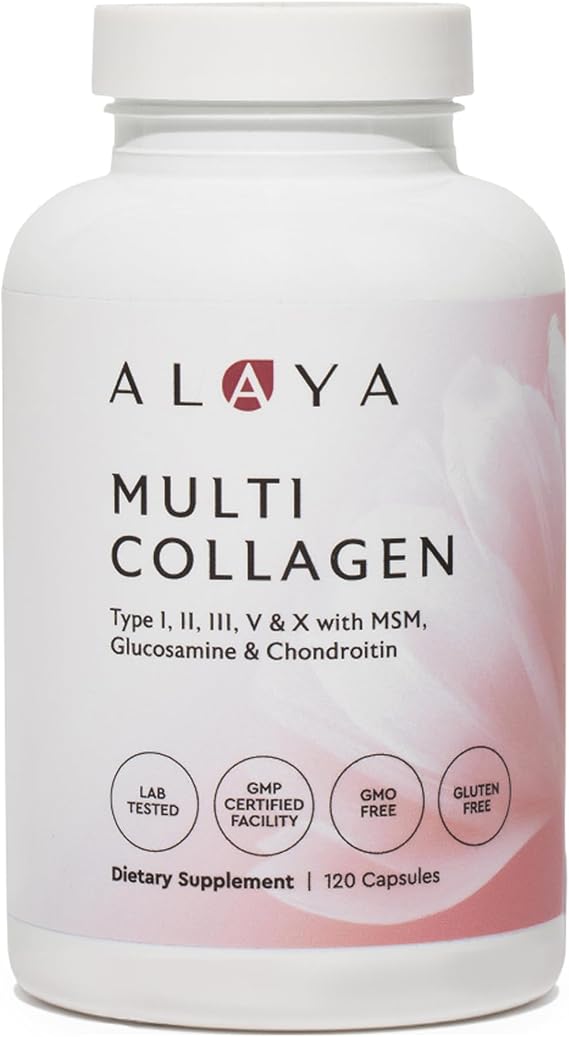 Alaya Multi Collagen Capsules, 5 Types, MSM, Grass-Fed, 120 Count