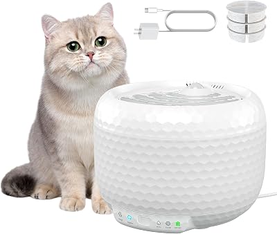 Cat Water Fountain, 62oz1.8L Pet Water Fountain with Ultra Quiet Pump, Small Cat Fountain with Two Flow Modes, Includes 3 Filters White, ABS