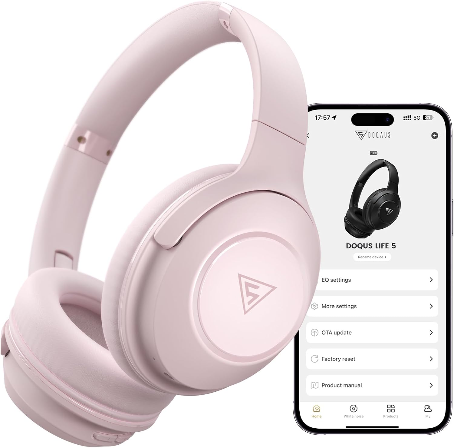 DOQAUS Headphones, Bluetooth 5.3, Wireless, Up to 70 Hours of Continuous Playback, 3EQ Mode, Both Wired and Wireless, AAC Compatible, Multi-Point, Built-in Microphone, Enclosed, Over-Ear, Compatible