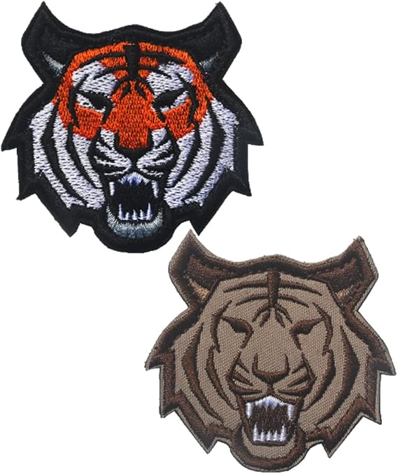 Tiger Head Patch Hook and Loop Tactical Morale Applique Fastener Military Embroidered Patch 2Pcs