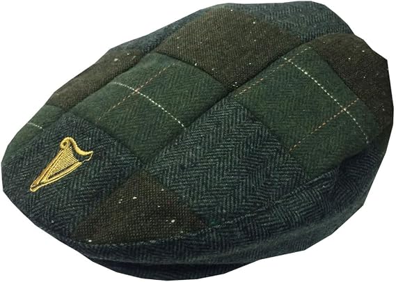 Guinness Official Merchandise Green Guin Tweed Check Patch Flat Cap for Men