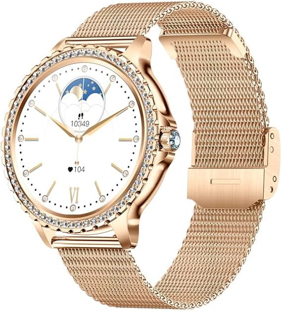 Lady's Fashion Smartwatch BT Call 1.32inch Round Screen Health Monitoring Fitness Tracker Waterproof AI Voice Assistant Women's i58 Smart Watch Gold Silver (Gold)