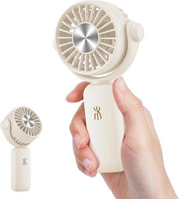 QearFun Handheld Lanyard Fan, Mini USB Fan Battery Rechargeable, Pocket Fan Portable with 3 Speeds, 180 Rotation, Small Makeup Fan for Girls Women OfficeHomeTraveling-White