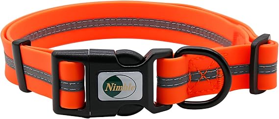 Nimble Reflective Waterproof Dog Collar Adjustable Odor Resistant Easy Clean Pet Collar for Small Medium Large Dogs Night Walking Outdoor Rainy Use (Large (15.35-24.8inches), Orange)