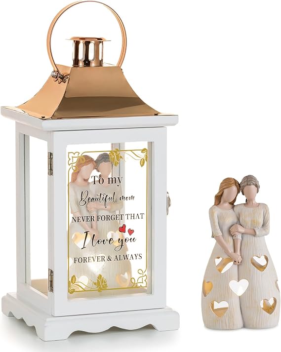 Gift for Mom from Daughter, Decorative Lantern with Figurine