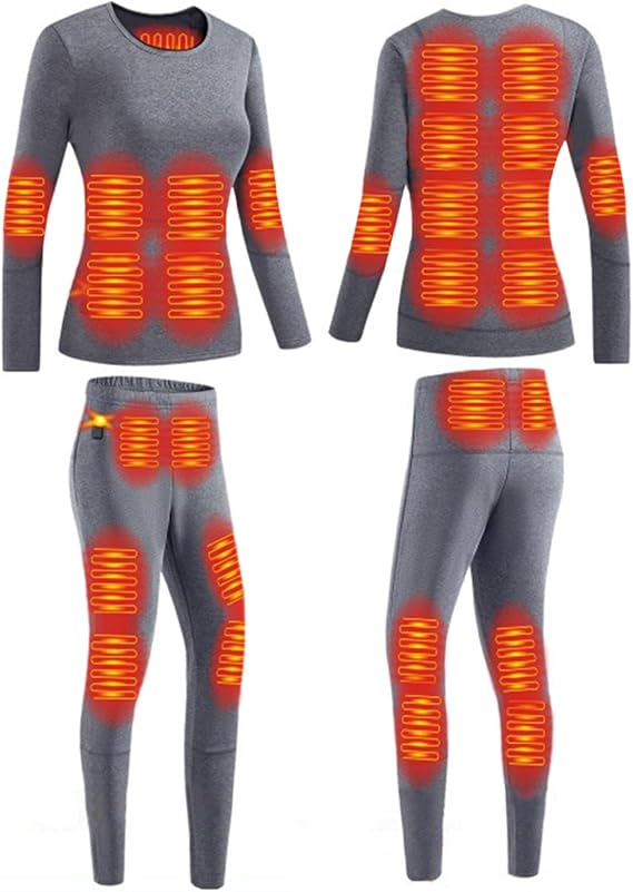 28-Zone Heated Underwear Set for Men Women, Outdoor Cycling USB Heating Thermal Underwear Baselayer Shirts & Pants