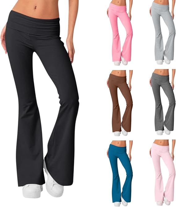 Flare Leggings for Women Summer Casual Elastic Low Rise Yoga Pants Baggy Soft Solid Bootcut Sweatpants 2024
