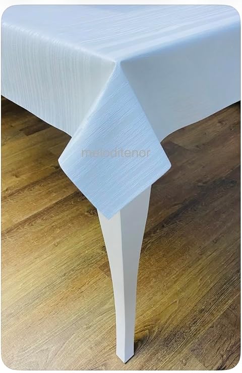 Astarlı Silinebilir Düz Beyaz Çizgili Pvc Muşamba Dertsiz Leke Tutmaz Masa Örtüsü Beyaz 100 x 140