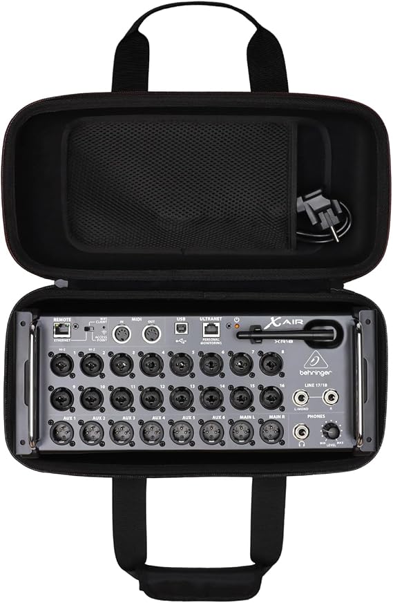 XANAD Hard Case Compatible with Behringer X Air XR18 18-Input / XR16 16-Input / XR12 12-Input Tablet-Controlled Digital Mixer, Black