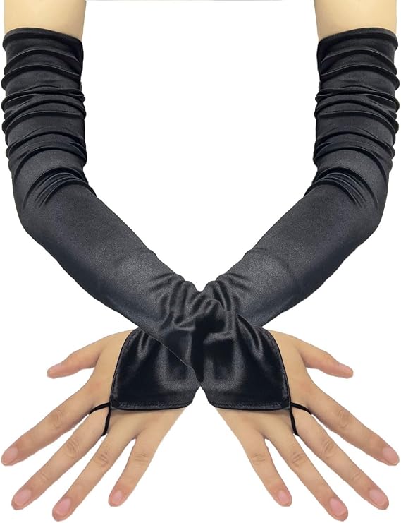 BRYCTSISEN Women's Super Long Satin Gloves 1920s Opera Fingerless Gloves