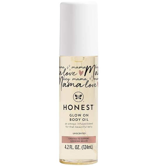 The Honest Company Mama Hydrating and Soothing Glow On Body Belly Oil, Plant Based Hypoallergenic, Fragrance-Free, 4.2 fl oz