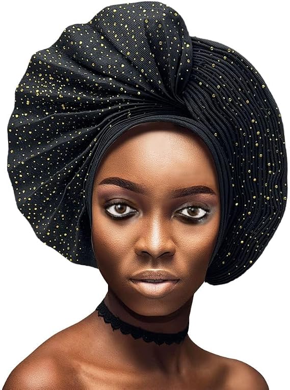 Already Made Nigerian Auto Gele with Stones Women Turban Hat Head Wrap African Headties Fashion Headbands for Party