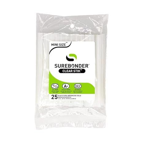 Surebonder All Purpose Mini-Size Hot Glue Sticks for Crafts, Repairs & DIY Projects - 4-Inch Length 0.27 Inch Diameter, 25 Pack, Clear