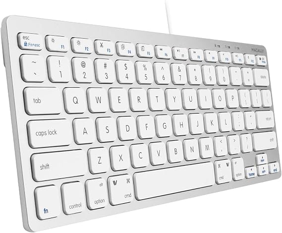 Macally Small Wired Keyboard for Mac and Windows - 78 Scissor Switch Keys Compatible Apple Keyboard - USB Mini Keyboard that Saves Space and Looks Great - Plug and Play Wired Mac Keyboard - Aluminum