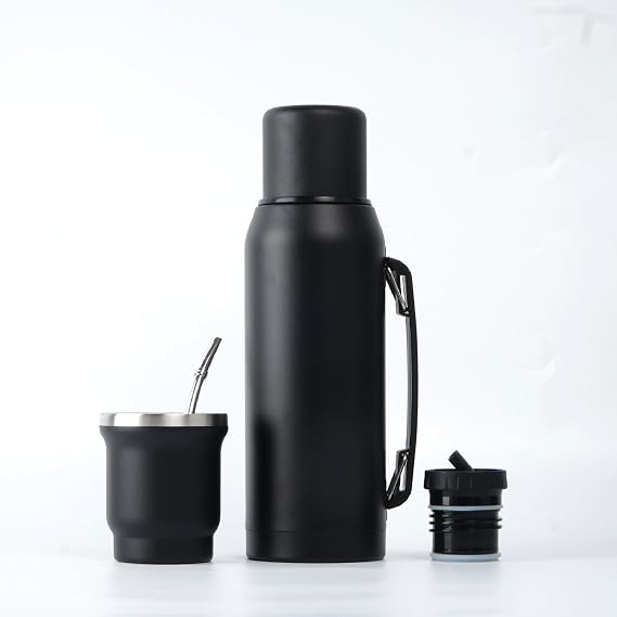 BALIBETOV 33.8 fl oz Yerba Mate Set Thermal Flask & 9 fl oz Mate Cup, 1 Bombillas & 1 Interchangeable Spout Double-Wall Insulated BPA-Free Temperature Retention