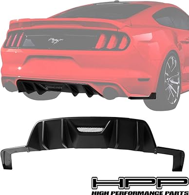 High Performance Part Rear Bumper Lip Diffuser Unpainted Matted Black Compatible for 15-17 Ford Mustang 2-Door HN HPE700750