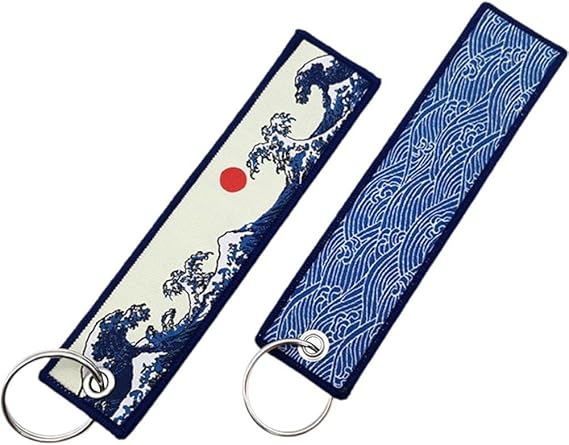 Motorcycle Keychain Tag, 2 Pcs Japanese Style Keyring Fabric Embroidered Tag Keyring Personality Keychain Key Ring for Motorcycles Bike