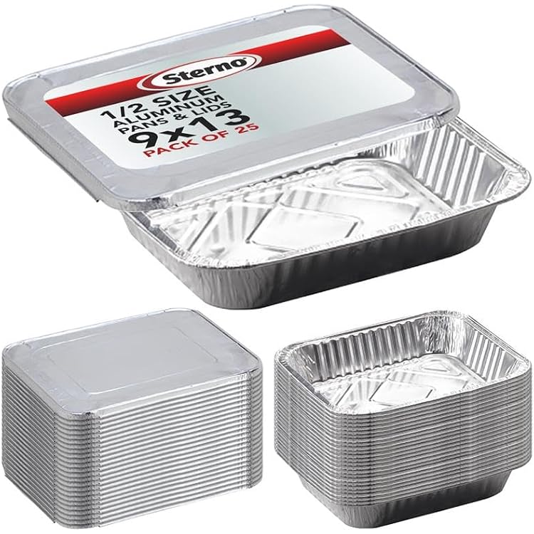 Sterno Aluminum Pans with Lids, Half Size, 9x13, Disposable Foil Tray for Baking, Roasting, Chafing, Great for Storage and Leftovers 50pcs