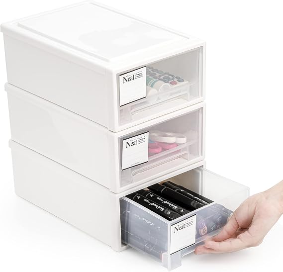 ZENFUN 3 Pack Plastic Stackable DrawerStorage Drawers Bins, Small Drawer-type Desk Organizer Boxes, Translucent Small Chest of Drawers, Stackable Drawers for Home, Office, Desktop
