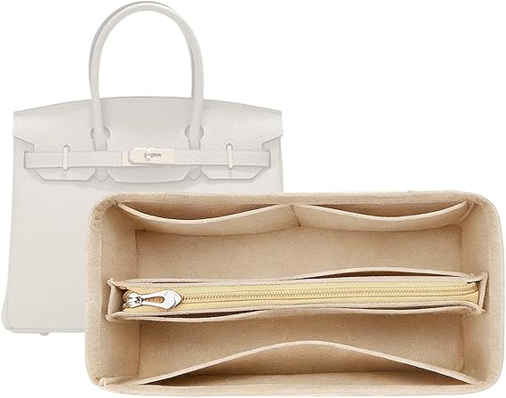 Lckaey Wallet Organizer for Hermes Birkin Bag with 25 Felt Organizer Insert Y013M Pull Beige-S