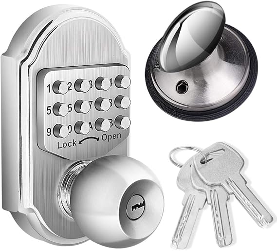 Elemake Keyless Entry Door Knob Lock Deadbolt Keypad Mechanical Stainless Steel (Pass Code + Key, Higher Security)