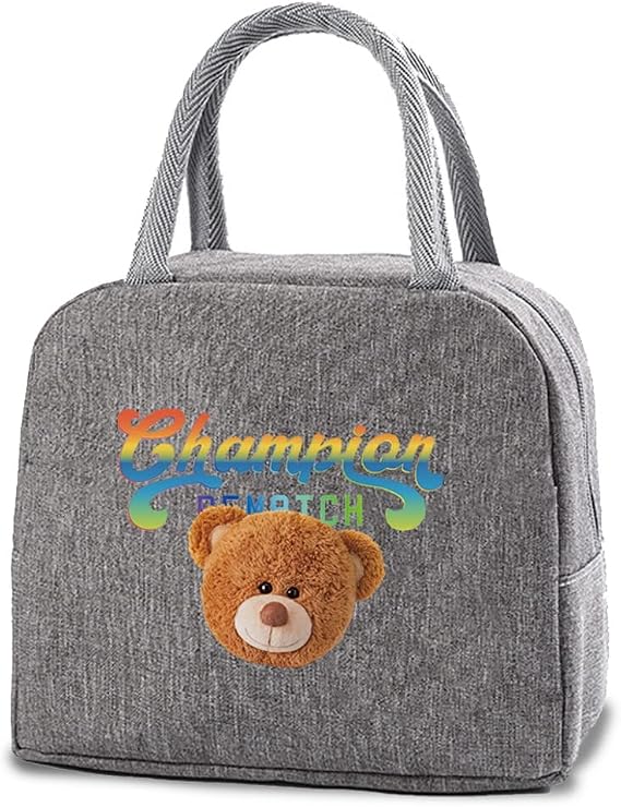 Insulated Lunch Bag Tote Bag for Women Wide Open Insulated Cooler Bag Water-Resistant Thermal Leak-Proof Lunch Organizer for Men Girls Children Outdoor Picnic Work (Bear Champion)