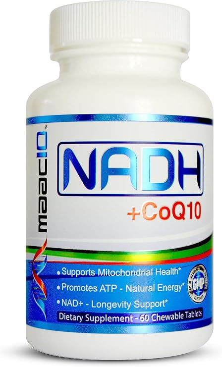 MAAC10 NADH + CoQ10 Supplement, Great Tasting Chewable Tablets, 60 Tablets | For Fatigue, Cellular Energy and Mental Focus, NAD+ Supplement with 50mg PANMOL NADH + 100mg CoQ10, 30 Day Serving