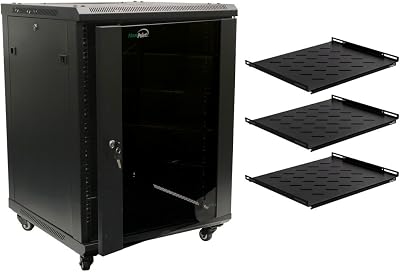 NavePoint 15U Wall Mount Server Data Cabinet 24 Inch Depth Glass Door Lock Casters and Shelves
