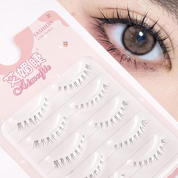 Bottom Lower Under False Eye Lashes LASGOOS 5 Pairs Length 3-7mm Pack Grafted Clear Thin Band Fake Eyelashes Natural Look Reusable Lashes Cute Strip Lash For Wedding Bride Daily Eye Makeup B12