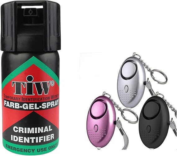 Personal Safety Alarms & Farb-Gel Spray Bundle - Best Used As Legal Criminal Identifier Spray - 40ml Spray & 3pk Alarms