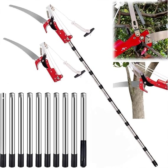 Tree Loppers Long Reach Telescopic, 82-415CM/2.7-13.6FT Extendable Tree Pruner Pole Pruning Saw with Detachable Handle, Steel Blade, for High Branch Cutting and Fruit Picking