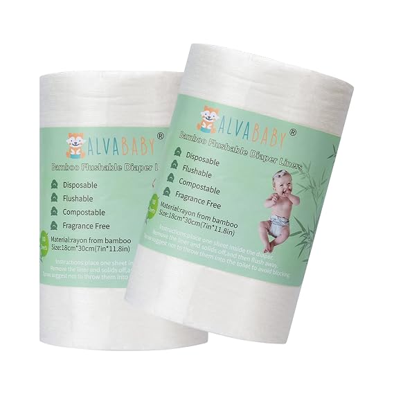 ALVABABY Diaper Liners for Baby Cloth Diaper Flushable Disposable Natural Soft Fragrance Free Chlorine Free 11.8 x 7.1 Inch 2 Pack 200 Sheets
