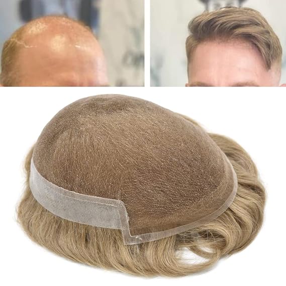 Toupee For Men Human Hair Piece Hair Systems for Men LYRICAL HAIR French Lace Toupee Hairpieces Hair Replacement Systems(7*9",#1710 17# DARK ASH BLONDE 10% SYNTHETIC GREY-100%Light to Medium density)