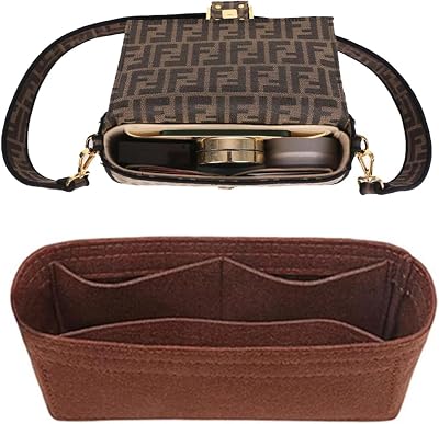 Chispee Softened Felt Purse Organizer Insert for Tote, Baguette, Longchamp Handbags Lightweight Bag Organizer with Multiple Pockets Coffee, Mini