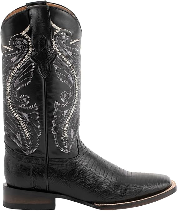 Ferrini Italia Mens Taylor Teju Lizard Square Toe Dress Boots Mid Calf - Black