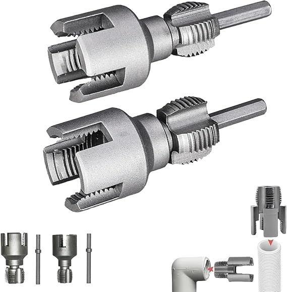 Dual Function Pipe Threader for 1/2 & 3/4 Pipes,Pipe Threader Kit,Integrated Internal & External Threading Cutting, ElectricDrill Compatible for PVC